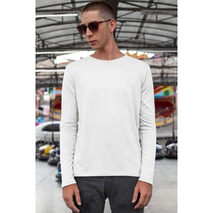 Düz Baskısız Basic Bisiklet Yaka Beyaz Uzun Kollu Penye Erkek T-Shirt