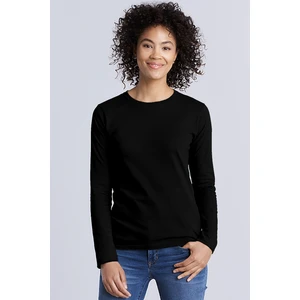 Düz Baskısız Basic Bisiklet Yaka Siyah Uzun Kollu Penye Kadın T-Shirt