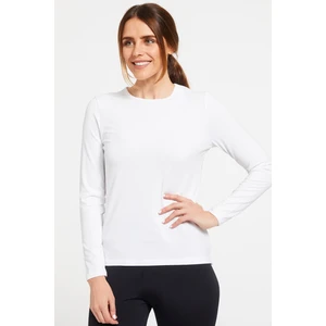 Düz Baskısız Basic Bisiklet Yaka Beyaz Uzun Kollu Penye Kadın T-Shirt