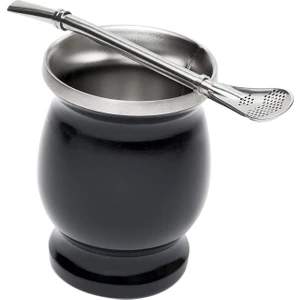 Çelik Vakum Yalıtım Yerba Mate Kabak Mate Kupası Saman Kaşıkla Siyah (Yurt Dışından)