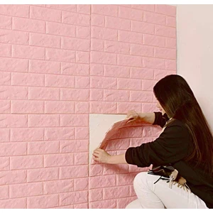 Renkli Duvarlar Kendinden Yapışkanlı Pembe Esnek Sünger Tuğla Duvar Paneli