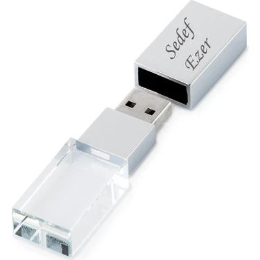 Sedef Silver Isme Kişiye Özel Hediyelik 32 GB Metal Kutulu Kristal USB