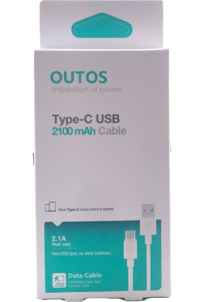 Outos Type-C Girişli 2100MAH 1 Metre USB Şarj Cihazı Kablo