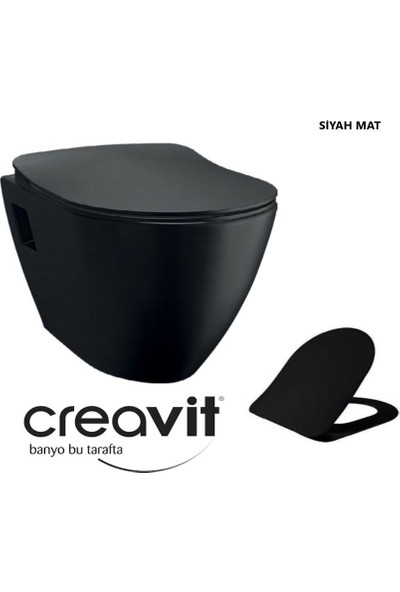 Creavit TP325 Siyah Mat Asma Klozet + Duck Yavaş Kapanır Kapak Siyah Mat