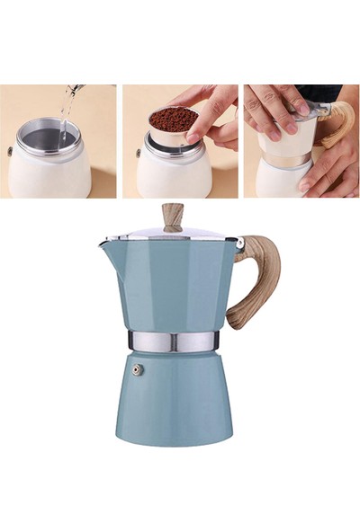 Klasik Stovetop Espresso Maker Espresso Kupası Moka Pot - Mavi Göl 300ML