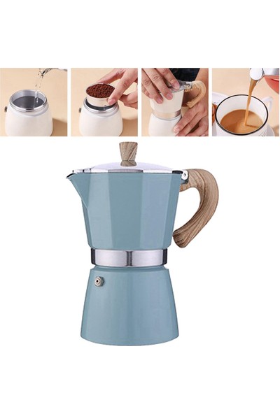 Klasik Stovetop Espresso Maker Espresso Kupası Moka Pot - Mavi Göl 300ML