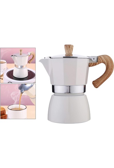Klasik Stovetop Espresso Maker Espresso Kupası Moka Pot White 150ML