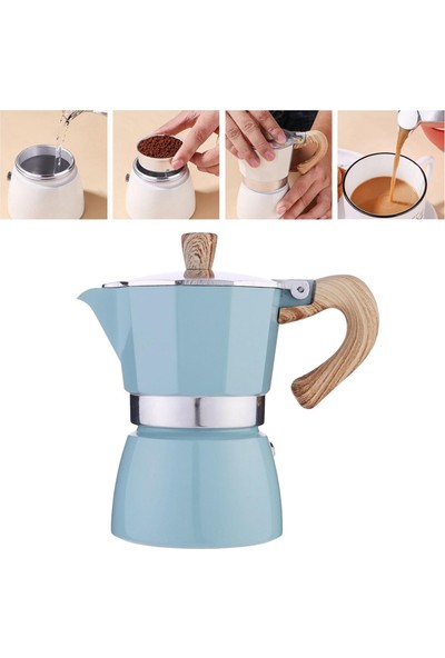 Klasik Stovetop Espresso Maker Espresso Kupası Moka Pot Gölü Mavi 150ML