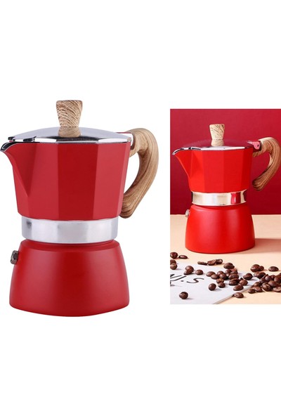 Klasik Stovetop Espresso Maker Espresso Kupası Moka Pot Kırmızı 150ML
