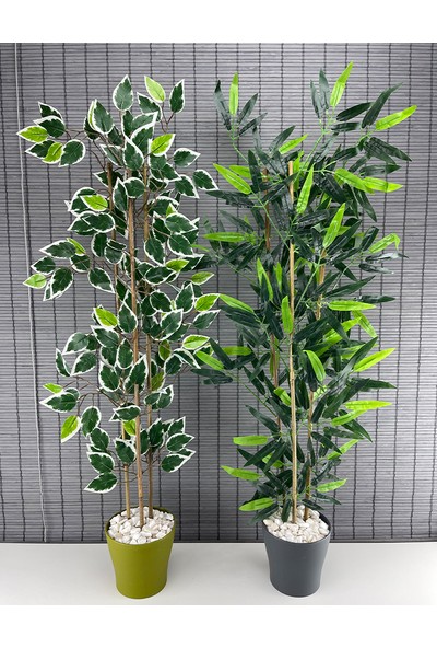 Bahçem Yapay Benjamin Ağacı 110 cm ve Yapay Bambu Ağacı 110 cm 2'li Set