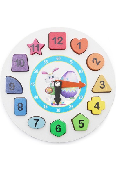 Hamaha Ahşap Eğitici Oyuncak Tavşan Geometrik Bul Tak Renkli Saat HMH-253