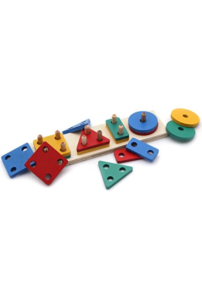 Hamaha Wooden Toys Doğal Ahşap Eğitici Oyuncak Dikdörtgen 4'lü Sütun Geometrik Şekil HMH-062