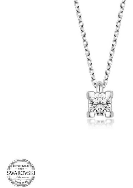 Swarovski Taşlı Gümüş Tektaş Kadın Kolye