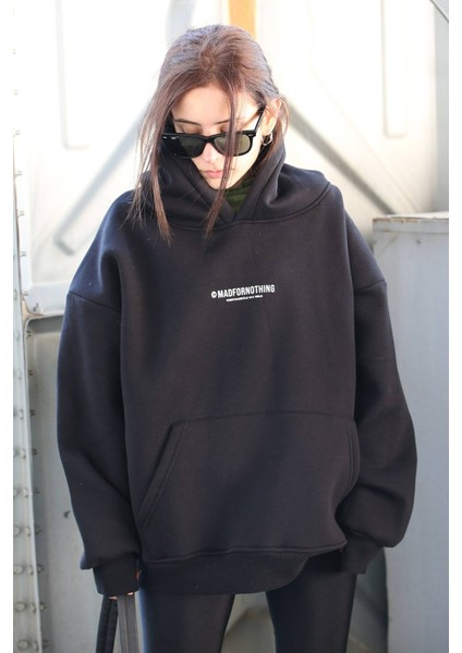 Mad Girls Siyah Baskılı Oversize Sweatshirt MG1287 fiyatları