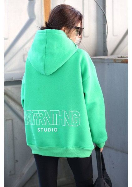 Mad Girls Yeşil Baskılı Oversize Sweatshirt MG1287