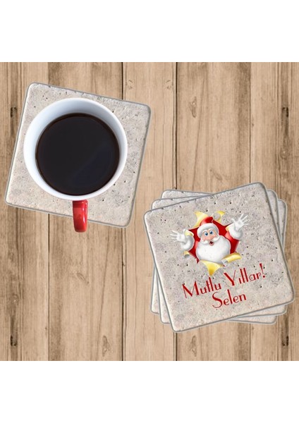 Noel Baba Taş Bardak Altlığı