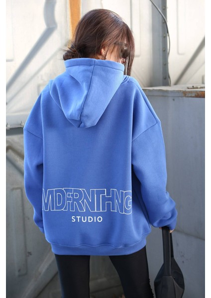 Mad Girls Saks Baskılı Oversize Sweatshirt MG1287