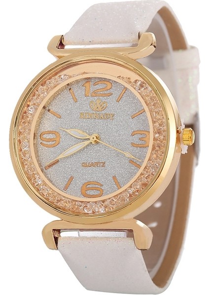 Fulaida Kadınlar Rhinestone Altın Tozu Pu Deri Kayış Kuvars Izle (Beyaz) (Yurt Dışından)