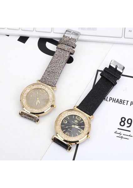 Fulaida Kadınlar Rhinestone Altın Tozu Pu Deri Kayış Kuvars Izle (Altın) (Yurt Dışından)