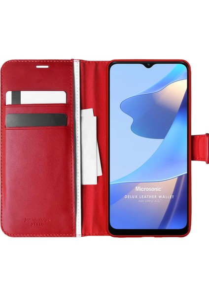 Oppo A16 Kılıf Delux Leather Wallet Kırmızı