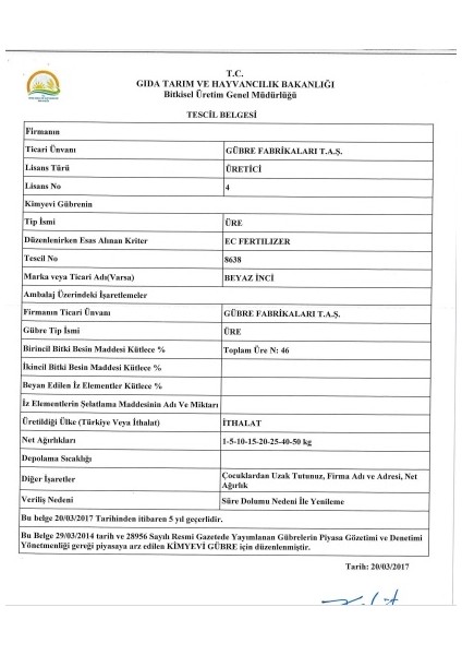 Üre %46AZOT Gübretas modelleri