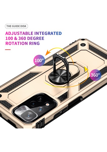 Xiaomi Mi 11T / Mi 11T Pro Için Çift Katmanlı Ağır Askeri Sınıf Darbeye Halkalı Standlı Kılıf Altın (Yurt Dışından) fiyatları