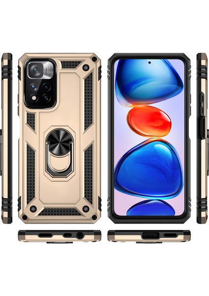 Xiaomi Mi 11T / Mi 11T Pro Için Çift Katmanlı Ağır Askeri Sınıf Darbeye Halkalı Standlı Kılıf Altın (Yurt Dışından) modelleri