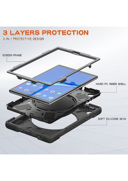 Lenovo Tab M10 Plus Için Stand ve Omuz Askısı ile Pc Kasası --- Siyah (Yurt Dışından) fırsatları