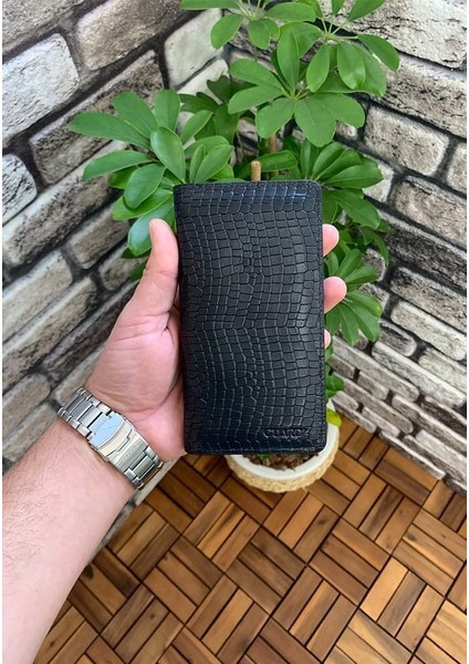 Plus Telefon Girişli Siyah Texas Baskı Deri Unisex Cüzdan fiyatları