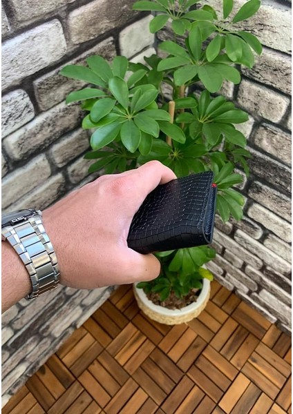 Plus Telefon Girişli Siyah Texas Baskı Deri Unisex Cüzdan modelleri