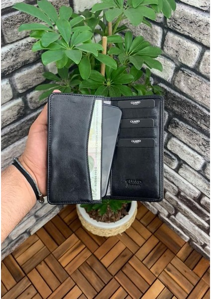 Telefon Girişli Siyah Lazer Baskı Deri Portföy Cüzdan