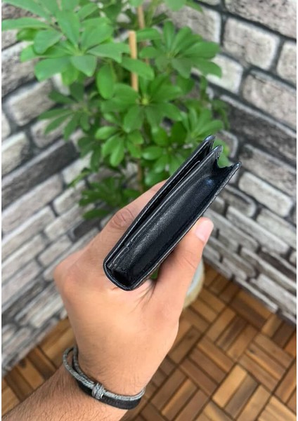 Telefon Girişli Siyah Lazer Baskı Deri Portföy Cüzdan modelleri