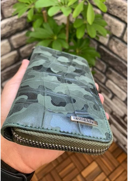 Siyah/yeşil Kamuflaj Baskılı Deri Fermuarlı Cüzdan fırsatları