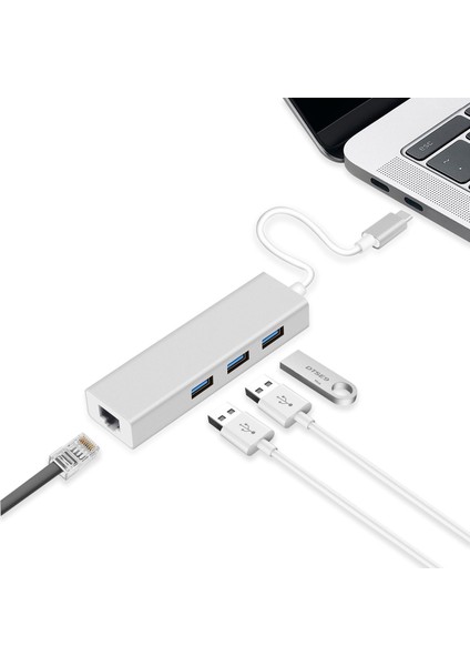 Type C USB 3.1 – 3port USB 3.0+ RJ45 Gigabit Ethernet Çoklayıcı Hub CDG-CNV85