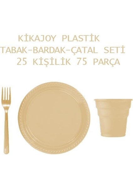 Plastik Lüks Krem 25 Kişilik Tabak-Bardak-Çatal Seti