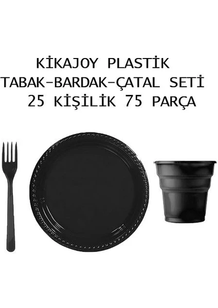 Plastik Lüks Siyah 25 Kişilik Tabak-Bardak-Çatal Seti