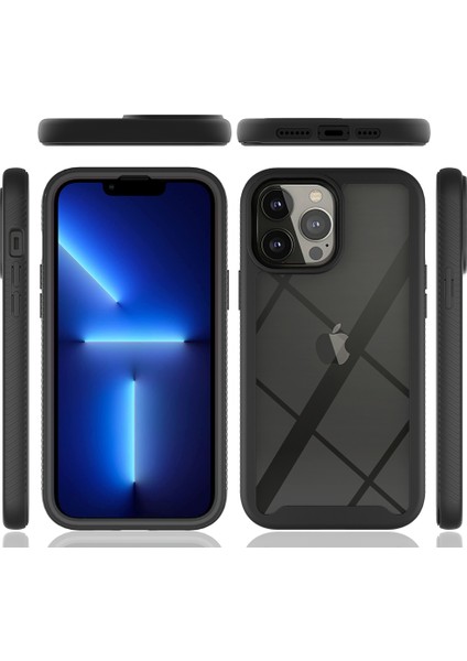 Apple iPhone 13 Pro Max Için Hibrit Şeffaf Bumper Shockproof Tam Koruma Kılıf Kapaklı Kırmızı