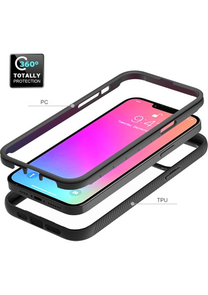 Apple iPhone 13 Pro Max Için Hibrit Şeffaf Bumper Shockproof Tam Koruma Kılıf Kapaklı Kırmızı