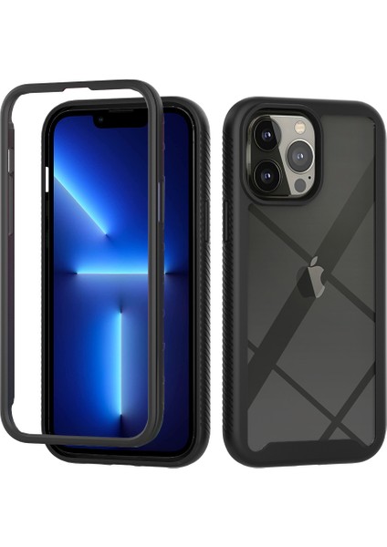 Apple iPhone 13 Pro Max Için Hibrit Şeffaf Bumper Shockproof Tam Koruma Kılıf Kapaklı Siyah