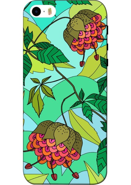 Apple Iphone 5 5s Kılıf Baskılı Yaprak ve Çiçek Desenli Zipax A++ Silikon - 8550