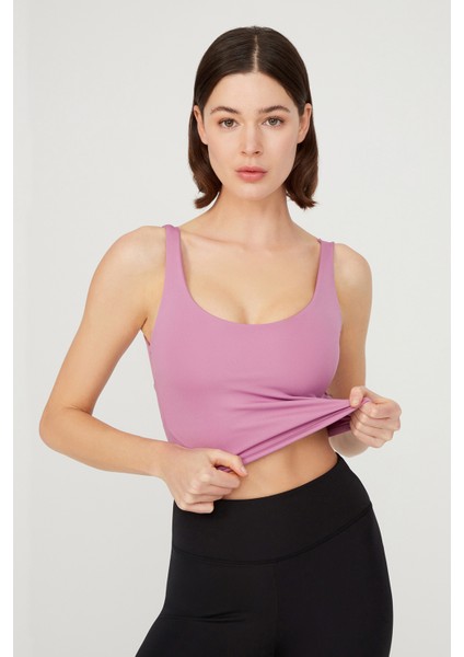 Los Ojos Lavanta Hafif Destekli Sırt Detaylı Kaplı Crop Top Spor Büstiyer