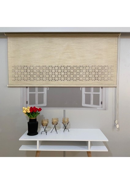 LZR1045 Çift Mekanizmalı Lazer Kesim Tül ve Stor Perde Sütlü Kahverengi 110 x 200 cm.