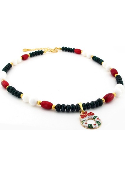 Yılbaşı Çelenk Yeni Yıl Tasarım Doğal Taş Kolye Q0465