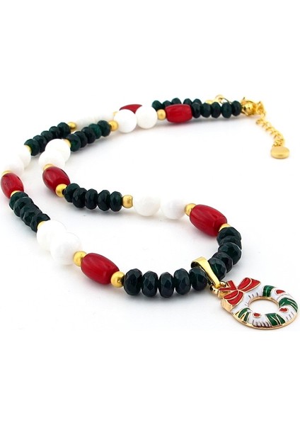 Yılbaşı Çelenk Yeni Yıl Tasarım Doğal Taş Kolye Q0465 fiyatları