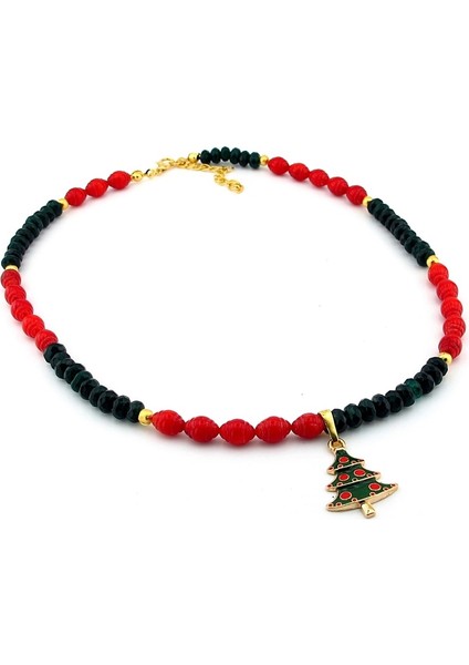 Yeni Yıl Çam Ağacı Yılbaşı Doğal Taş Kadın Kolye Q0458