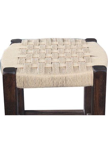 2 mm Ahşap 2 Adet Hasır Örgülü Tabure Ceviz Renk 35X32X32