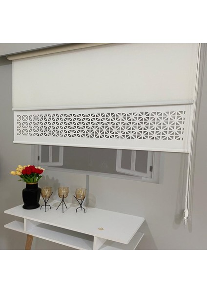 LZR1045 Çift Mekanizmalı Lazer Kesim Tül ve Stor Perde Beyaz 90 x 200 Cm.