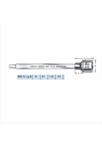 986 Slg-8 1/2" Allen Lokma 8 mm Uzun Tip 119 mm