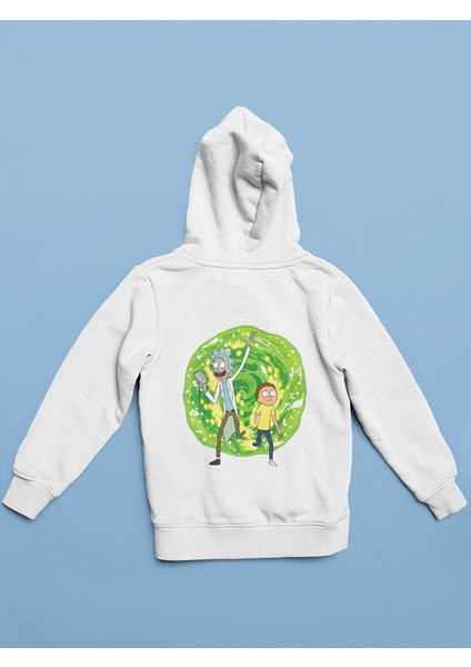Beyaz Unisex Rick And Morty Kapüşonlu Erkek Sweatshirt Hoodie