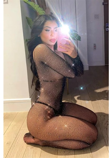 Underwear Taşlı Fantezi Bodysuit Vücut Çorabı File